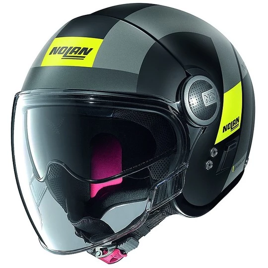 Casque De Moto Nolan N21 Visor Spheroid 049 Mini-Jet Noir Mat Jaune