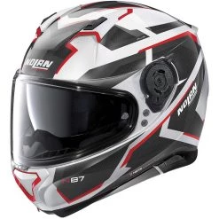 Casque Moto Intégral Nolan N87 Plus OVERLAND N-Com 035 Blanc Métal Rouge