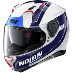 Casque Moto Intégral Nolan N87 SKILLED N-Com 099 Blanc Métal Bleu