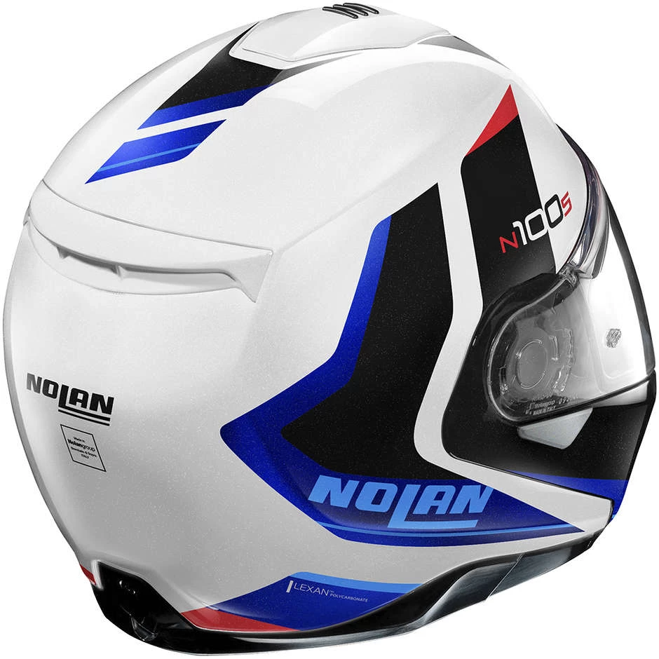 Casque Moto Modulable Homologation P / J Nolan N100.5 HILLTOP N-Com 049 Blanc Métal Bleu – Image 2