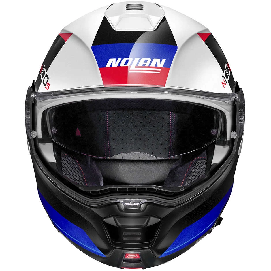 Casque Moto Modulable Homologation P / J Nolan N100.5 HILLTOP N-Com 049 Blanc Métal Bleu – Image 3