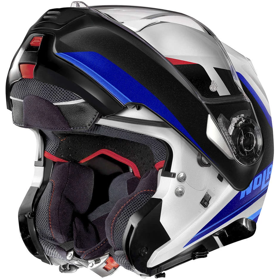 Casque Moto Modulable Homologation P / J Nolan N100.5 HILLTOP N-Com 049 Blanc Métal Bleu – Image 4