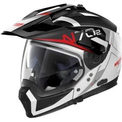 Casque Moto Nolan N70.2 X BUNGEE N-Com 039 Crossover Blanc Métal Rouge
