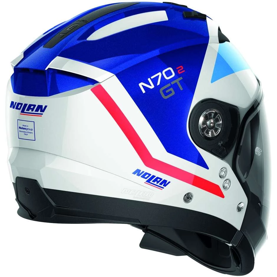 Nolan N70.2 GT GLARING N-Com 050 Crossover Casque Moto Blanc Bleu Rouge Brillant – Image 2