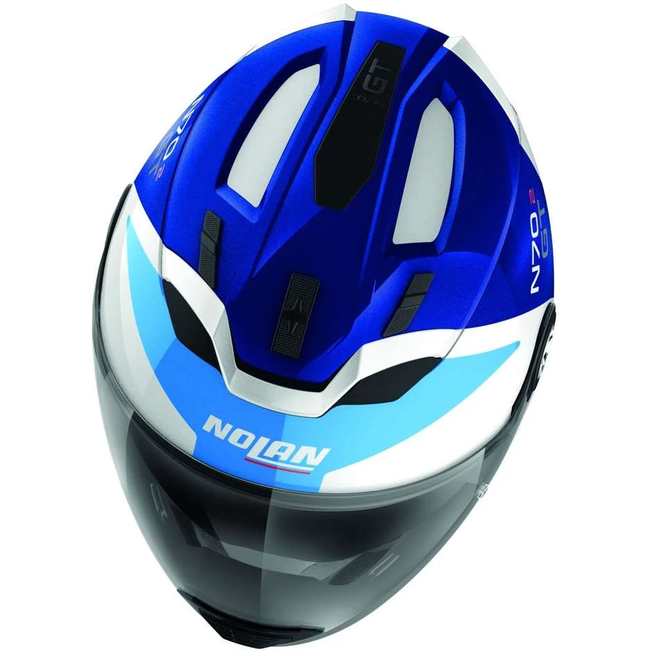 Nolan N70.2 GT GLARING N-Com 050 Crossover Casque Moto Blanc Bleu Rouge Brillant – Image 3